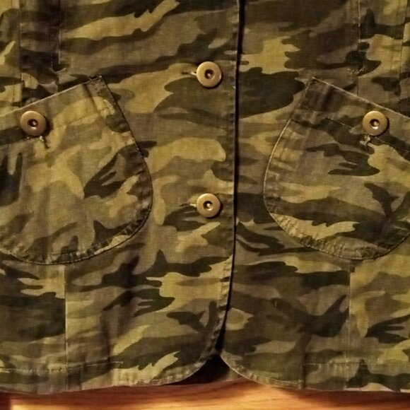 Morbid Threads Denim Military Jacket Embroidery Beaded Camouflage Women's XL - Picture 10 of 16